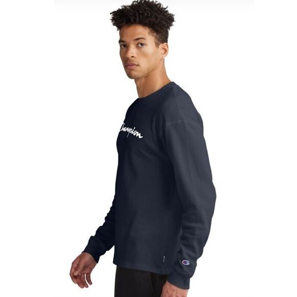 Champion Men's Navy Blue Cotton Waffle Thermal Logo-Print Shirt Plus Size 3XL - Picture 2 of 3